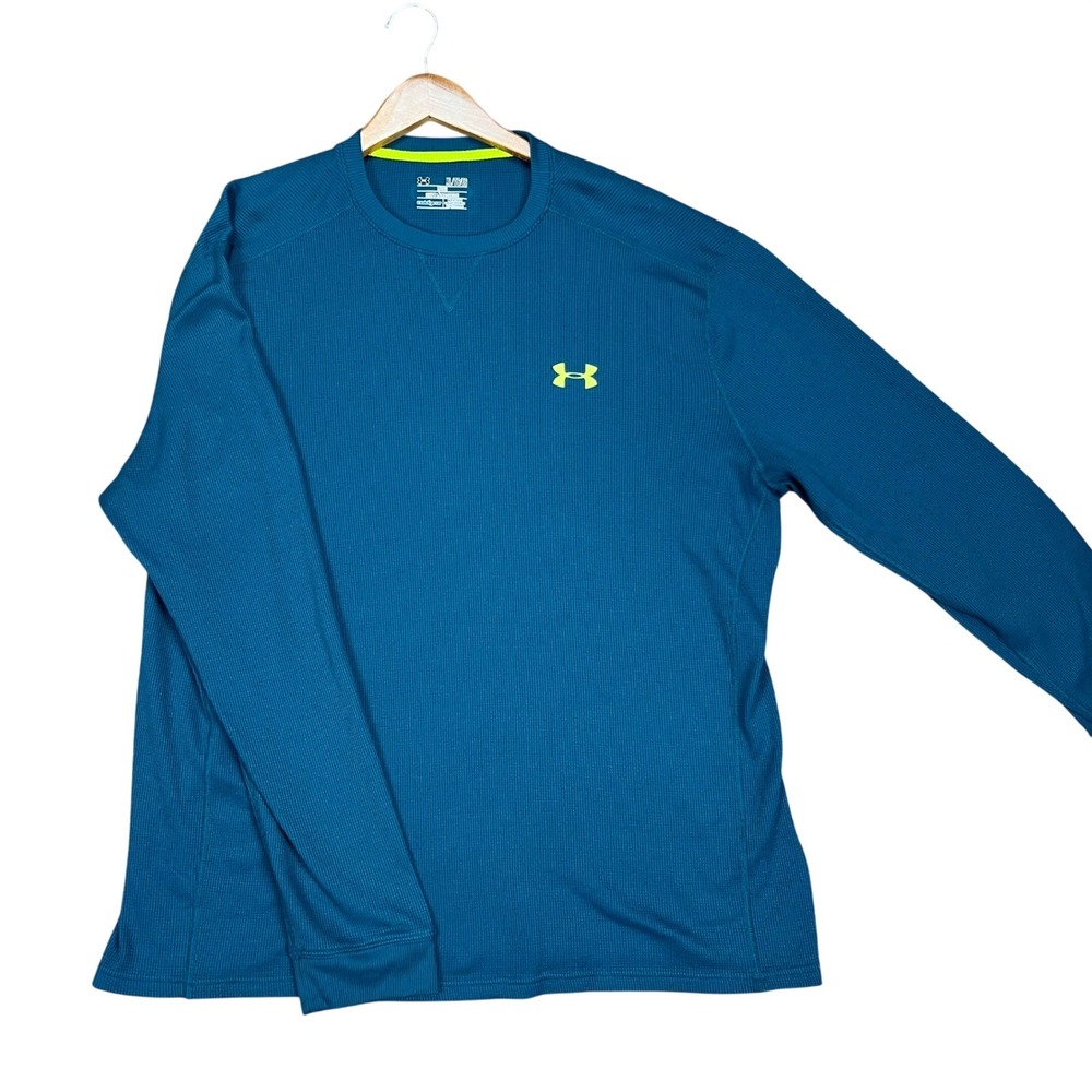 Under Armour Shirt Mens XL Teal Blue Long Sleeve Waffle Knit ColdGear Loose Fit